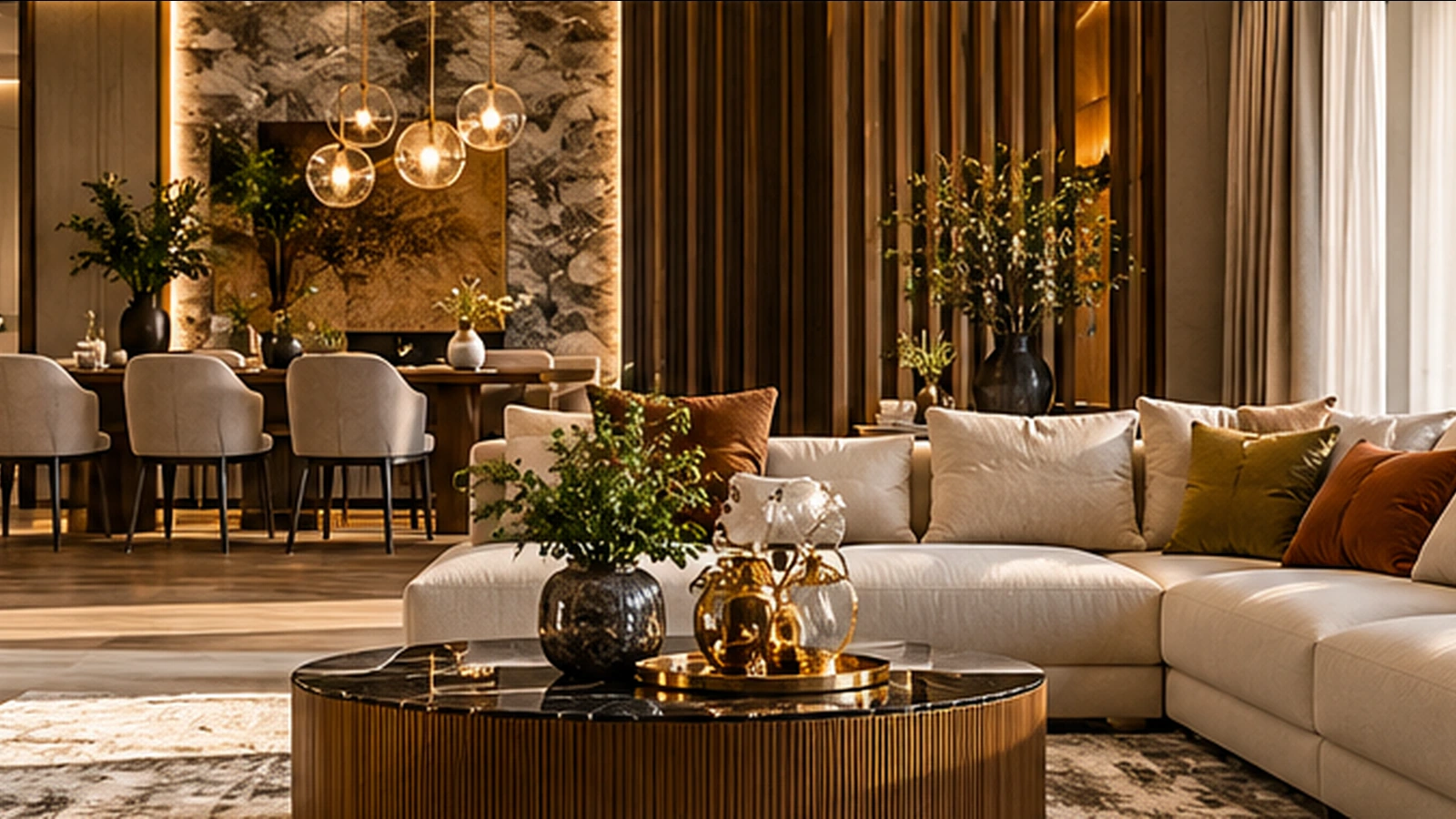 Modern ve sıcak dekorasyonlu salon